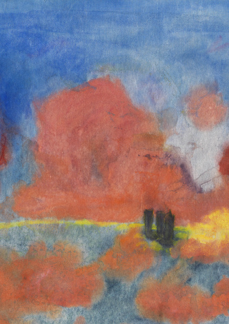 Meer mit roten Wolken und dunklen Seglern